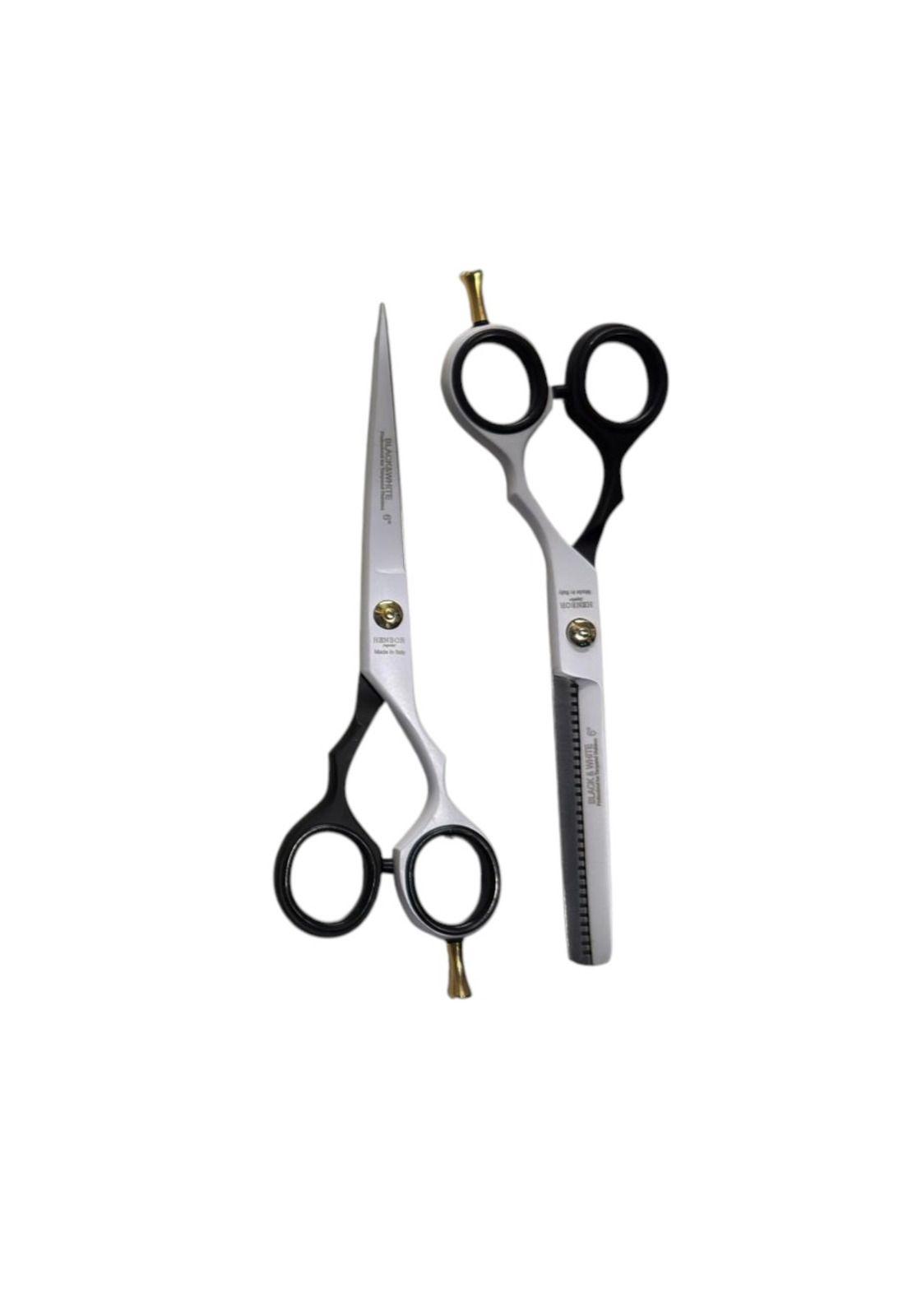 Set Tijera Henbor Microdentada Y Esculpidora Blanca & Negro 6"-0