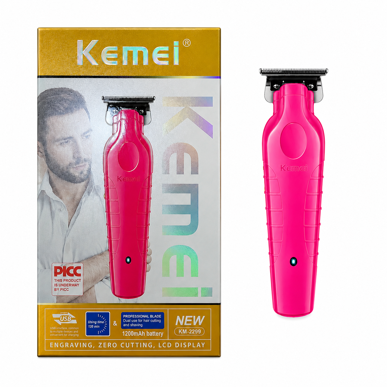 Kemei KM 2299 Trimmer Profesional Rosado Recargable USB-0