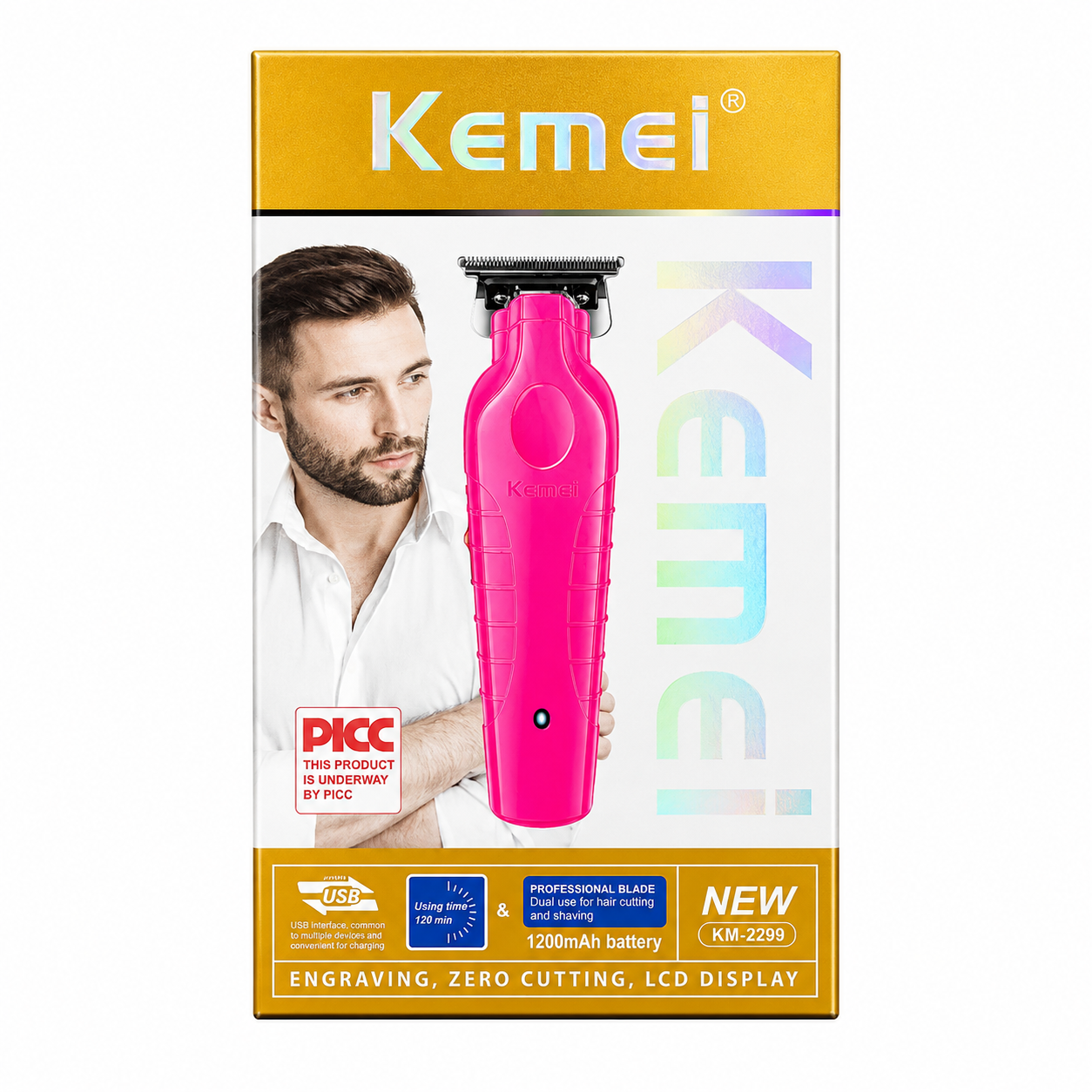 Kemei KM 2299 Trimmer Profesional Rosado Recargable USB-2