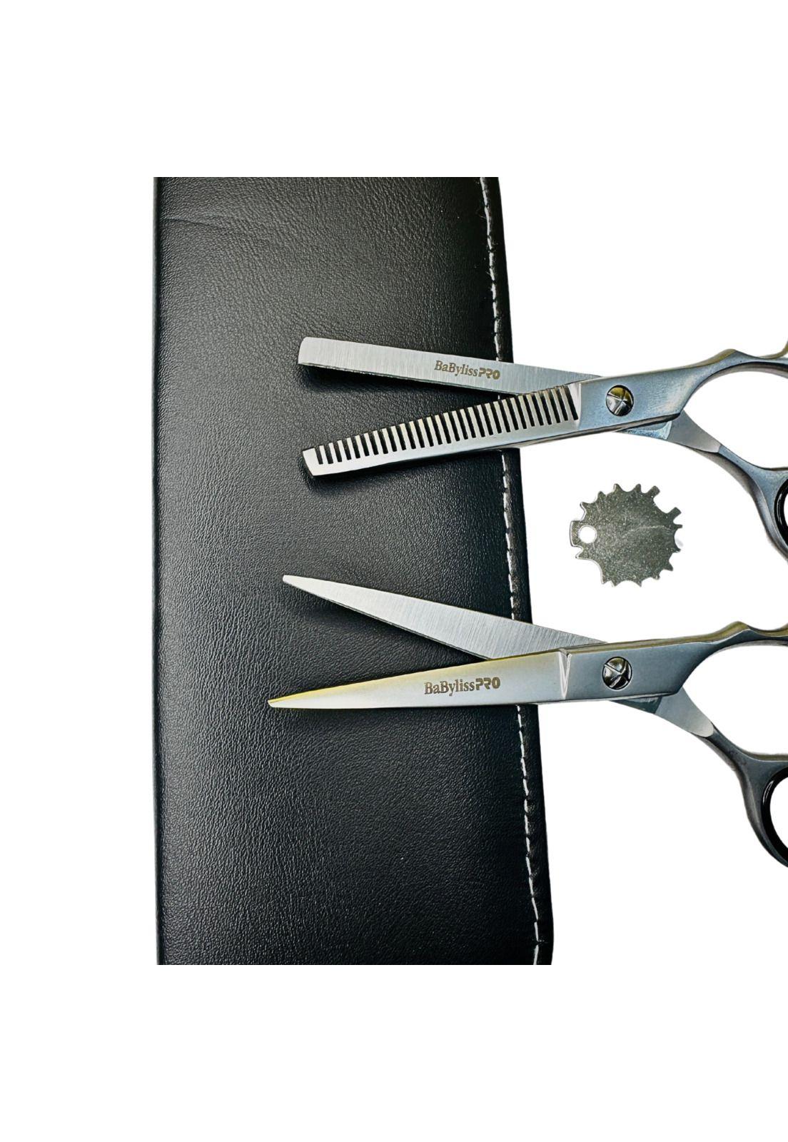 Set Tijeras de barbero acero japonés BaBylissPRO 6" Filo Navaja-3