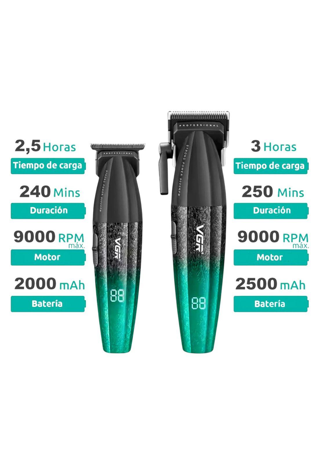 Barber Combo VGR640S3 Cortadora, Patillera y Afeitadora Verde-3