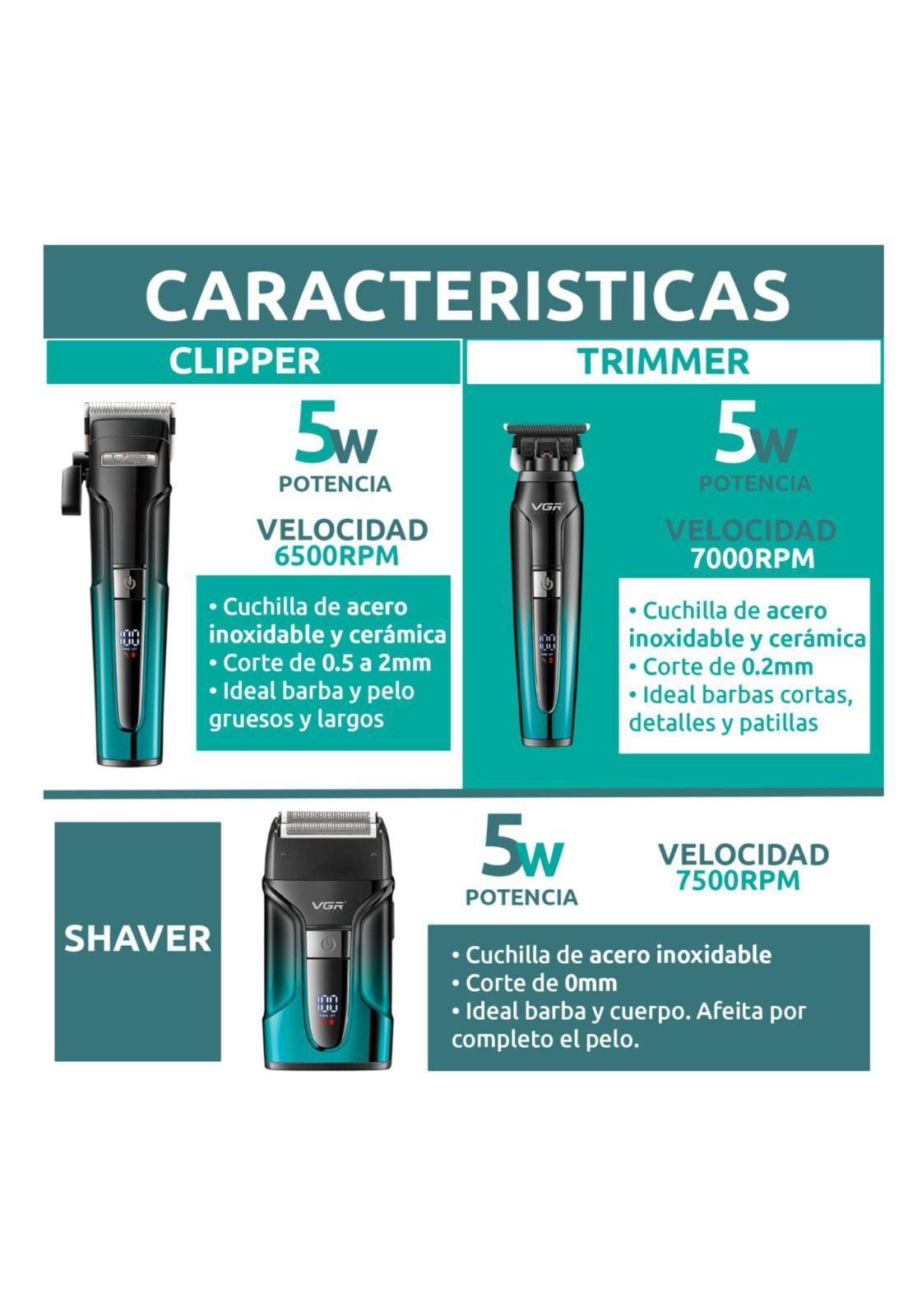 Kit Combo CortadoraPelo Patillera Afeitadora VGR V-694 Verde-3