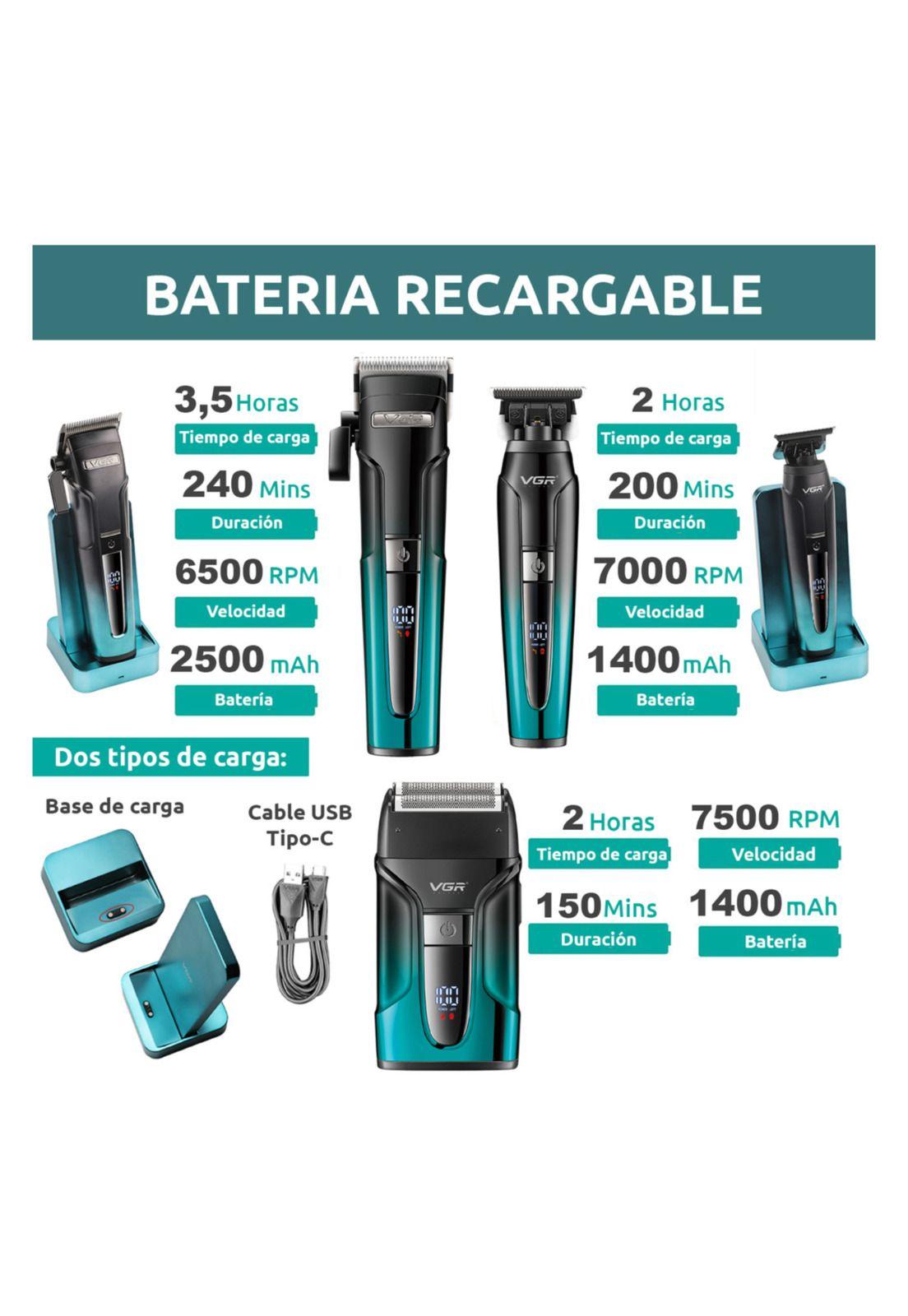 Kit Combo CortadoraPelo Patillera Afeitadora VGR V-694 Verde-4