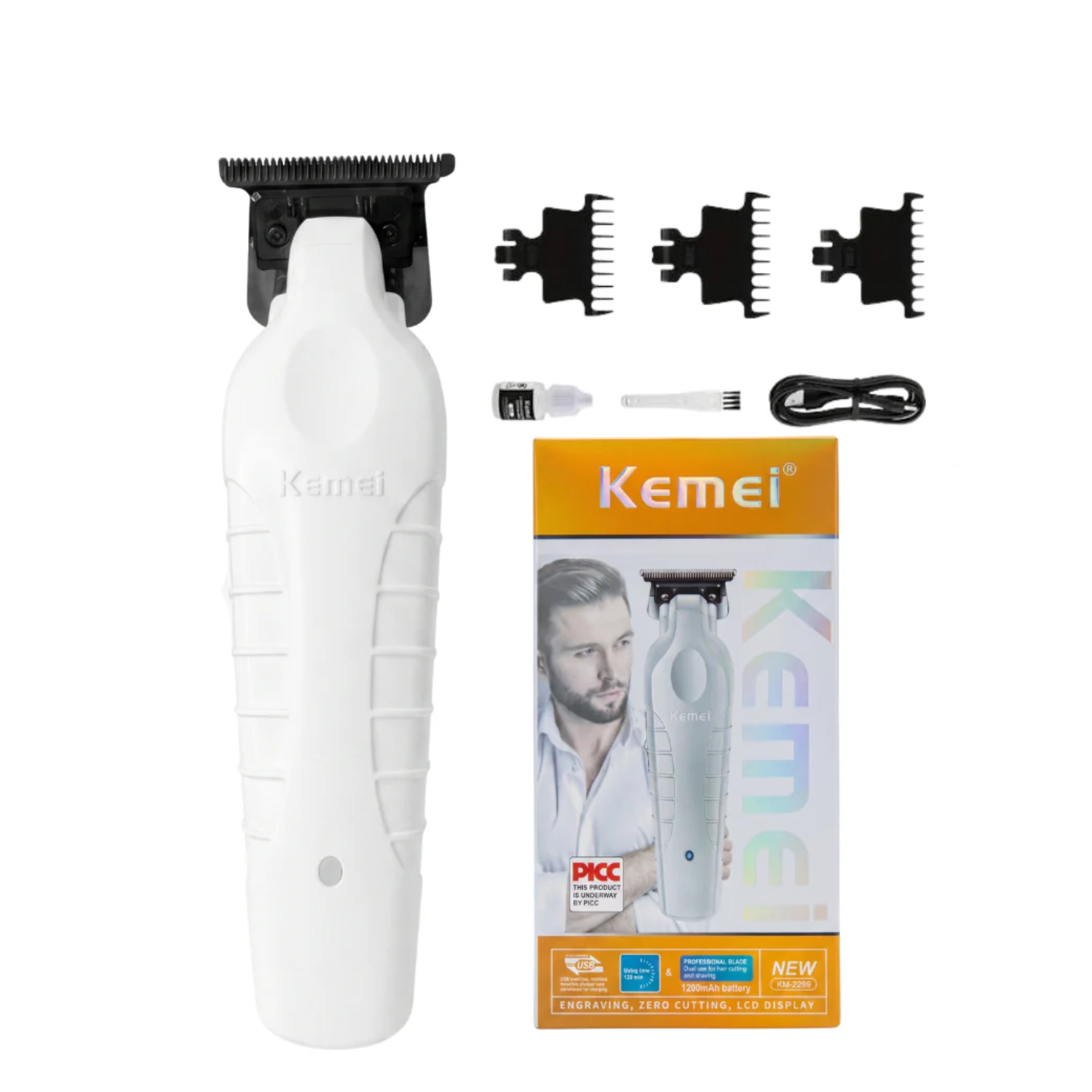 Combo Kemei Blanco KM2296 KM2299 KM3383 con Base de Carga-2