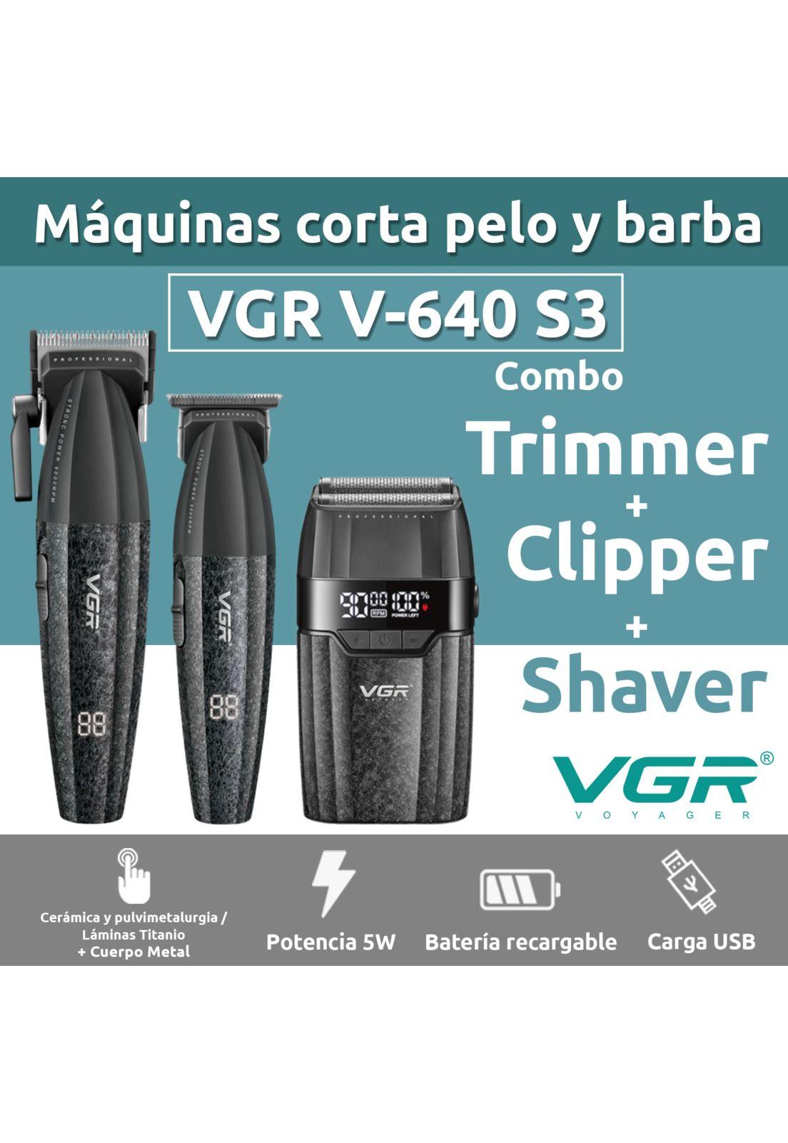 VGR Barber Combo V-640S3 Cortadora, Patillera y Afeitadora-2