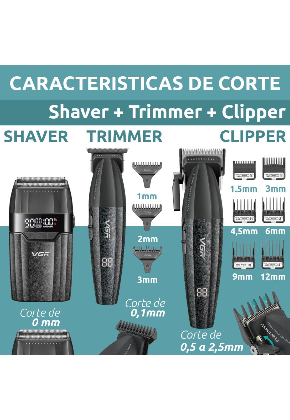 VGR Barber Combo V-640S3 Cortadora, Patillera y Afeitadora-3