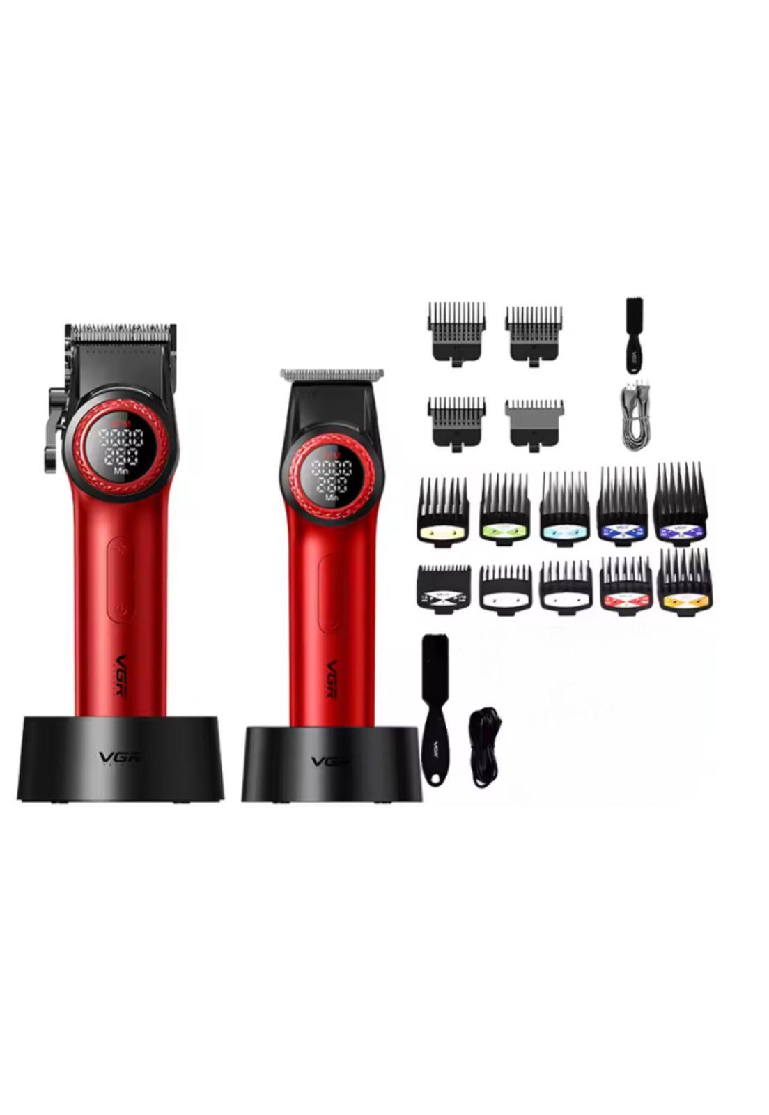Barber Combo Rojo VGR Pro. Cortapelo V-001 + Patillera V-977-1