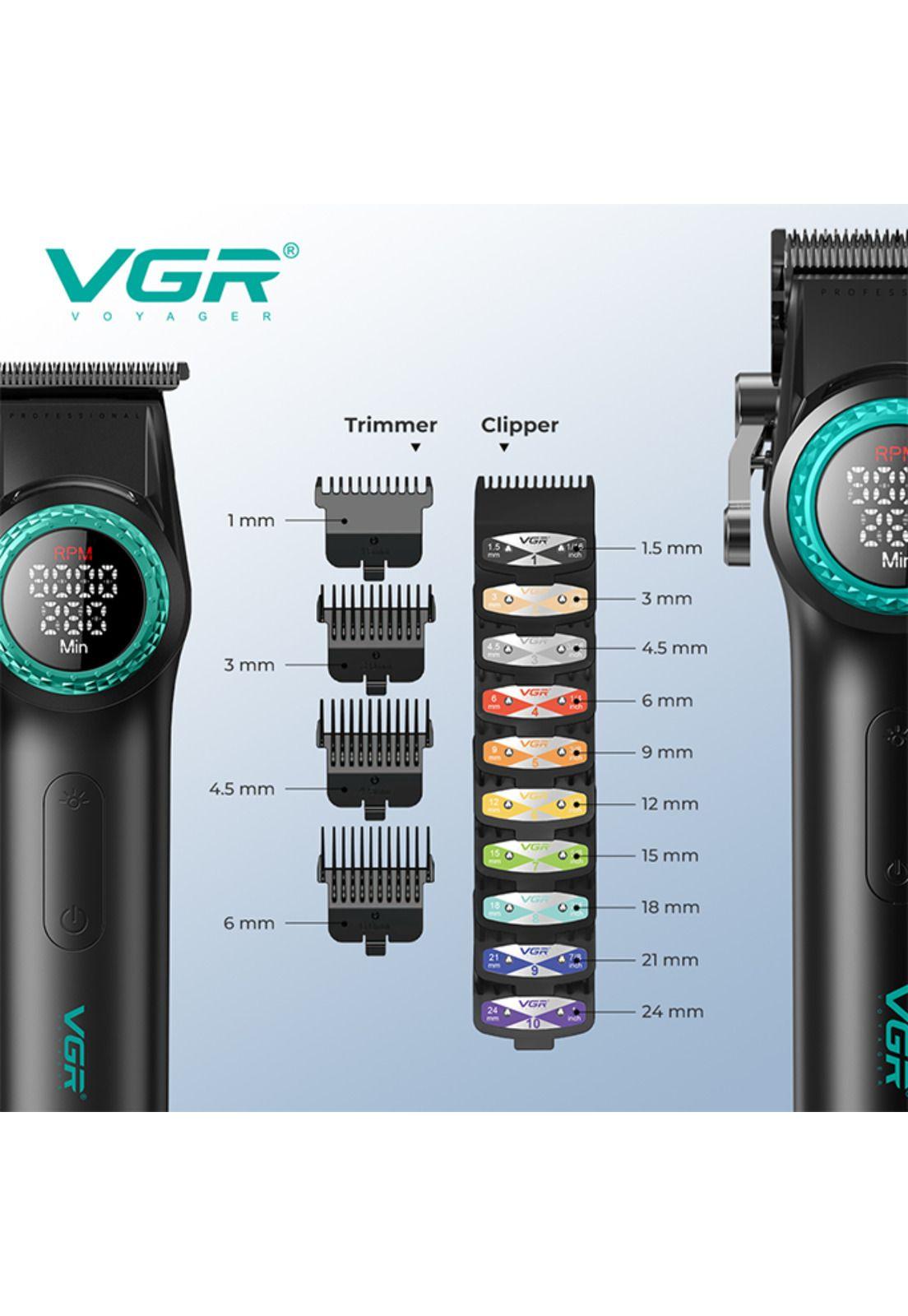 Barber Combo VGR Cortapelo, Patillera Y Afeitadora Negro Stepless 3-3