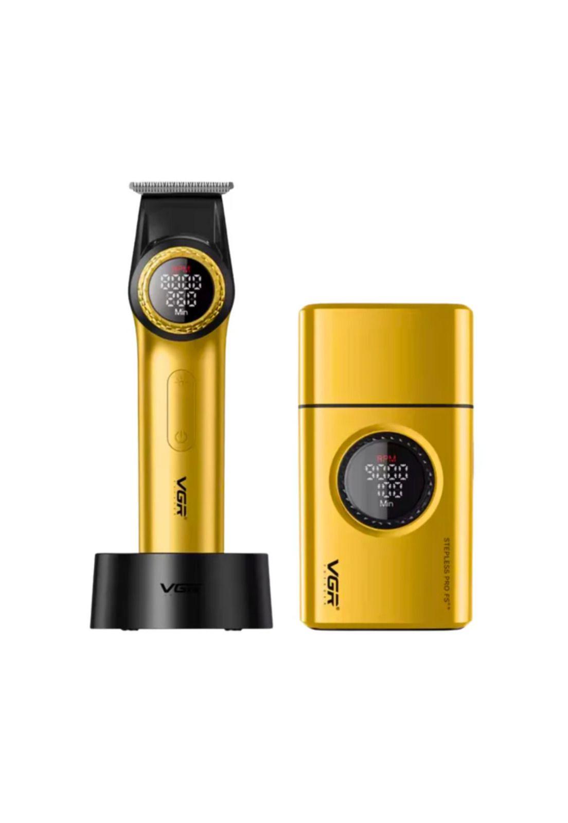 Barber Combo VGR Pro Patilera V-977 + Afeitadora V-377 Dorado-0