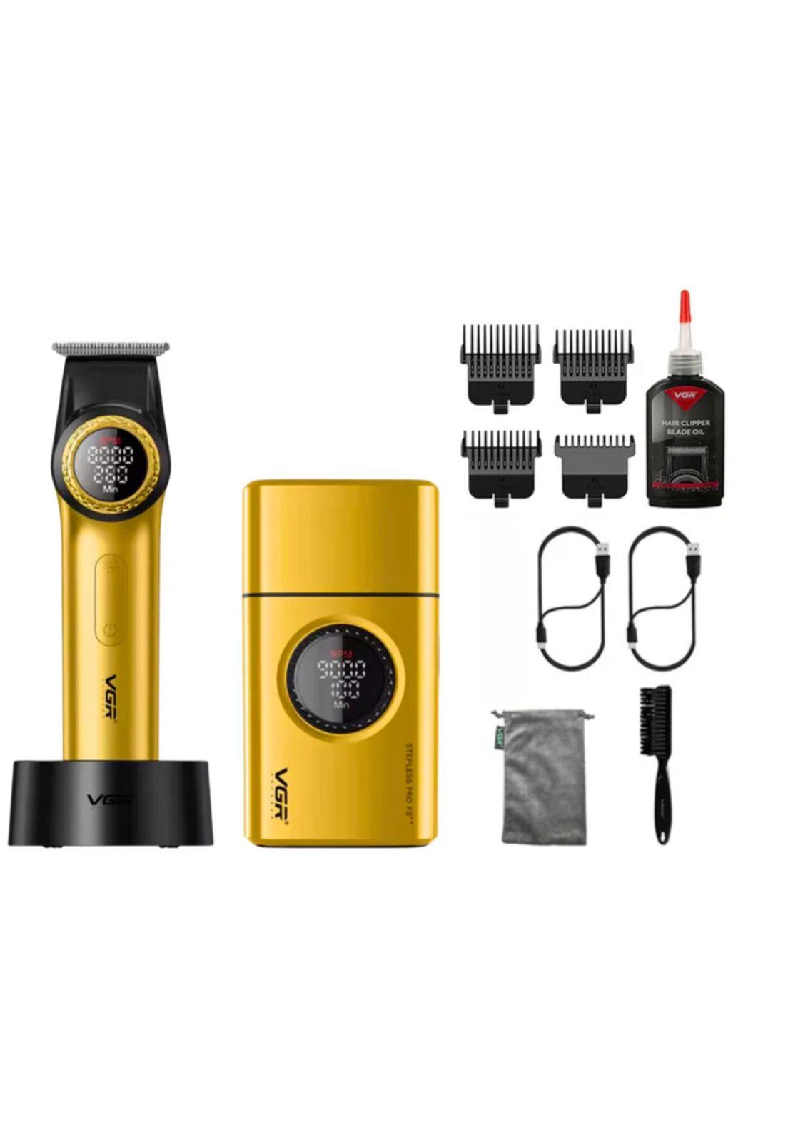 Barber Combo VGR Pro Patilera V-977 + Afeitadora V-377 Dorado-1