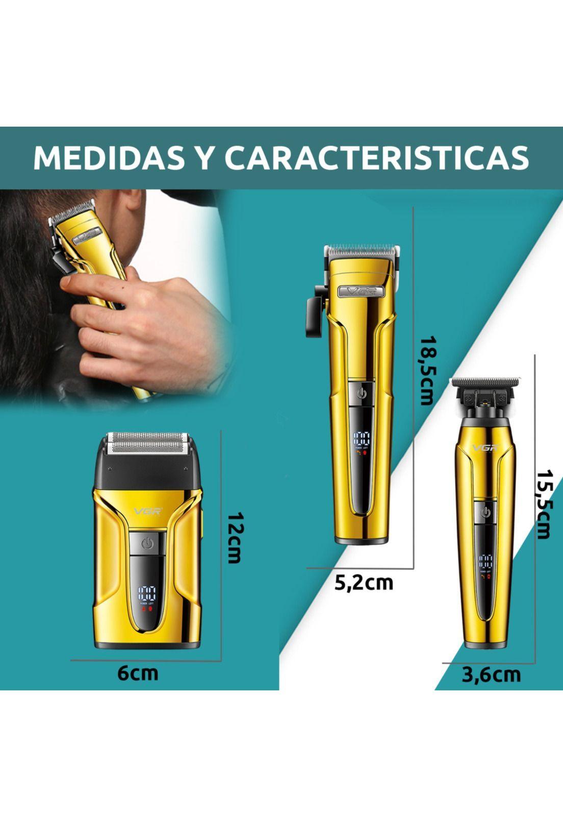 Kit CortadoraPelo Patillera Afeitadora VGR Prof V-694 Dorado-2