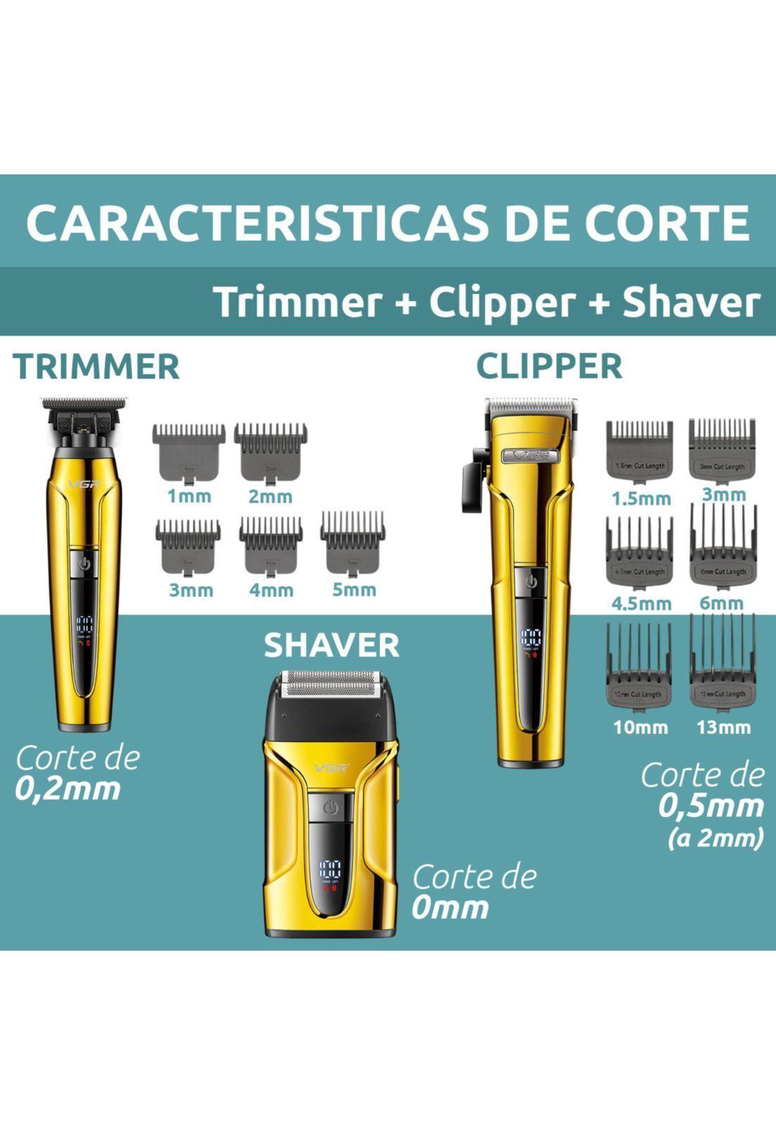 Kit CortadoraPelo Patillera Afeitadora VGR Prof V-694 Dorado-4