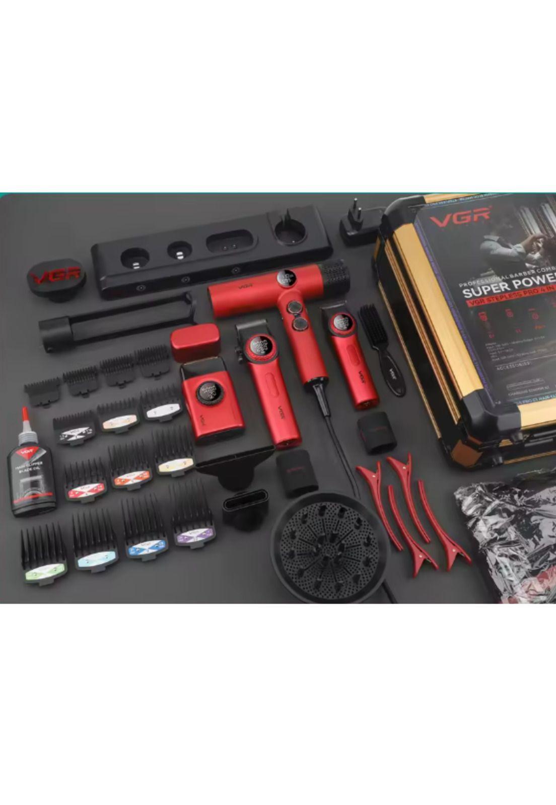 Kit Premium Barbería Maletín Clipper Trimmer Shaver Secador V-001-8