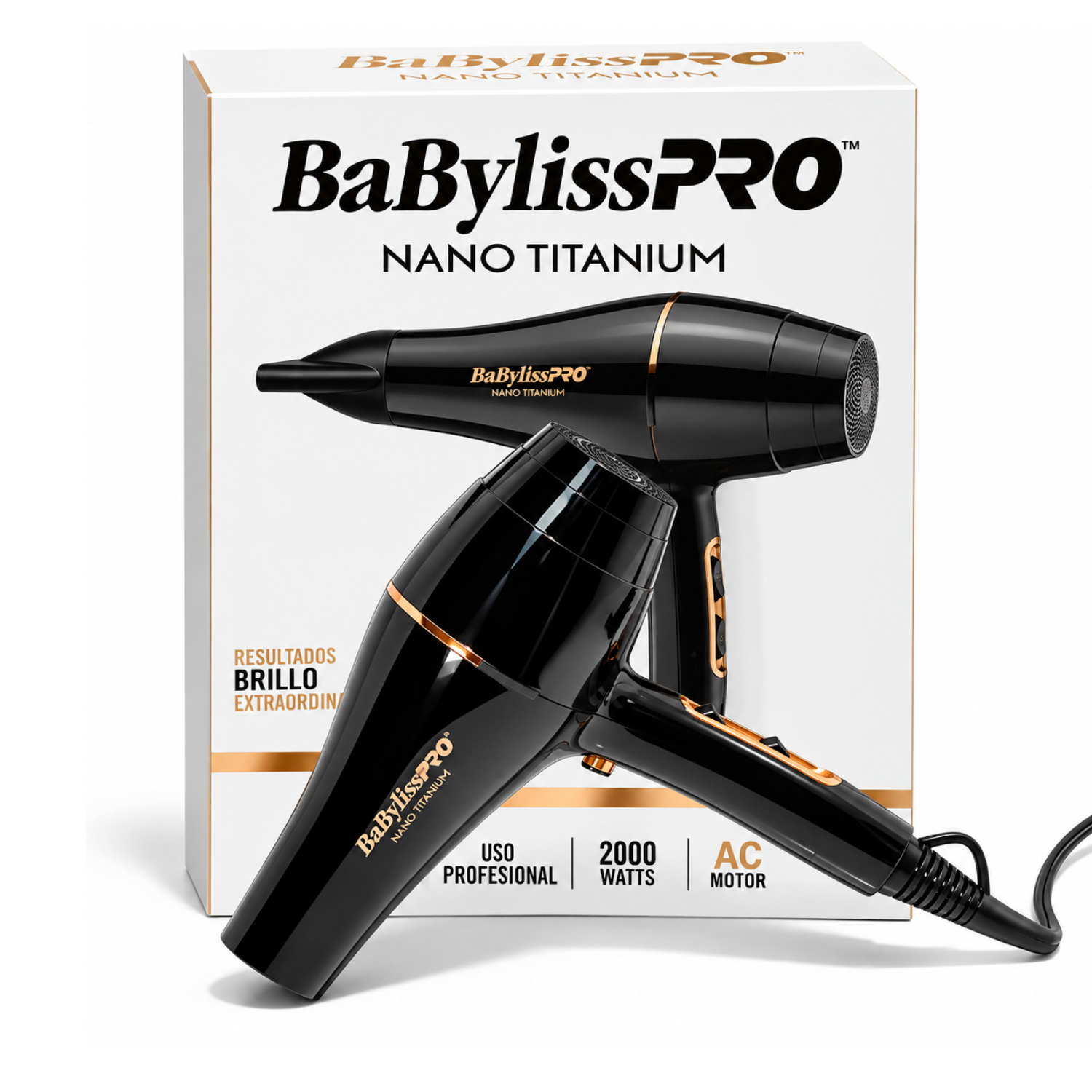 Secador de pelo BaBylissPRO Nano Titanium Gold Black B6176-0