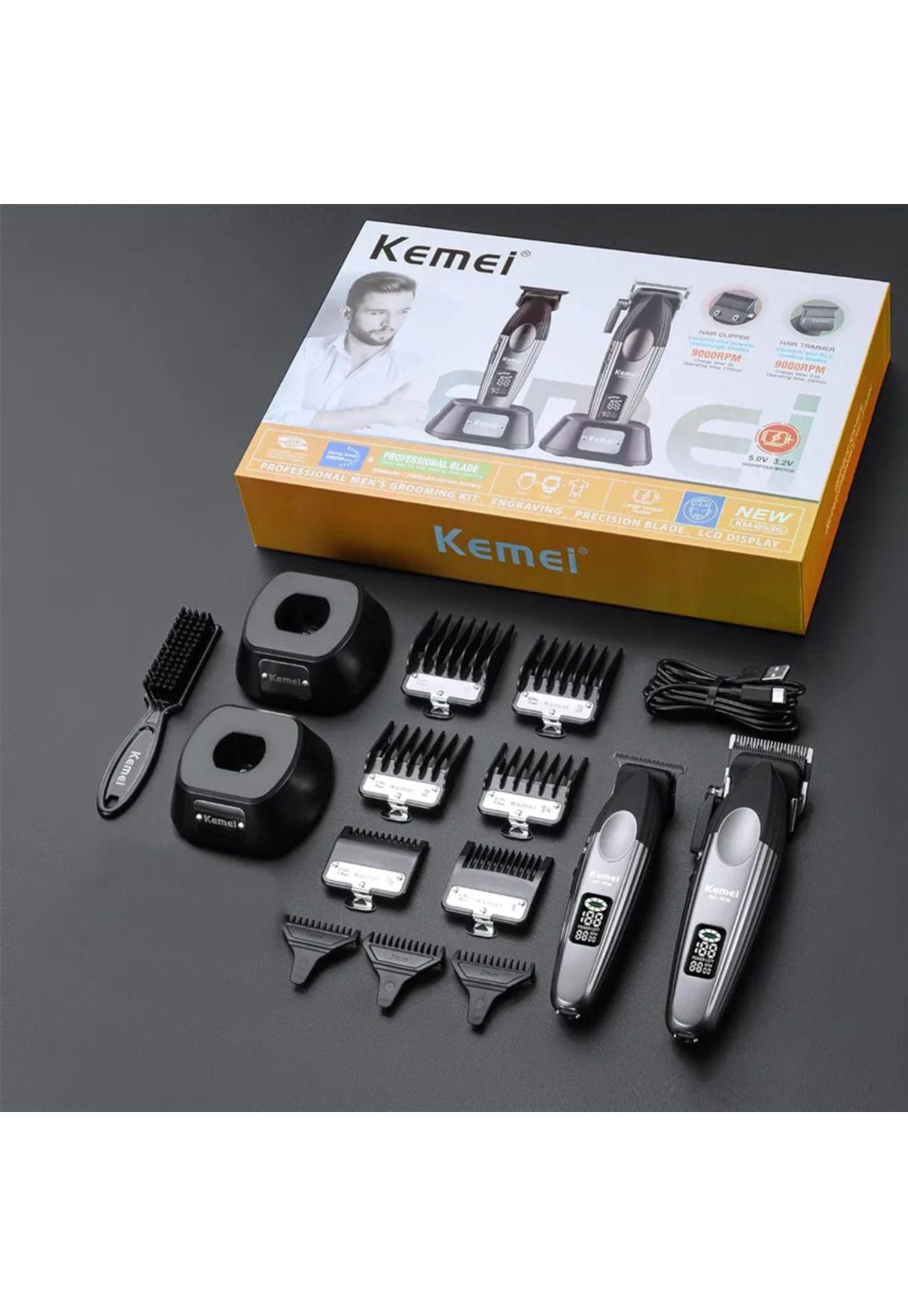 Barber Combo Kemei Cortadora y Patillera con Base 9000 RPM-2