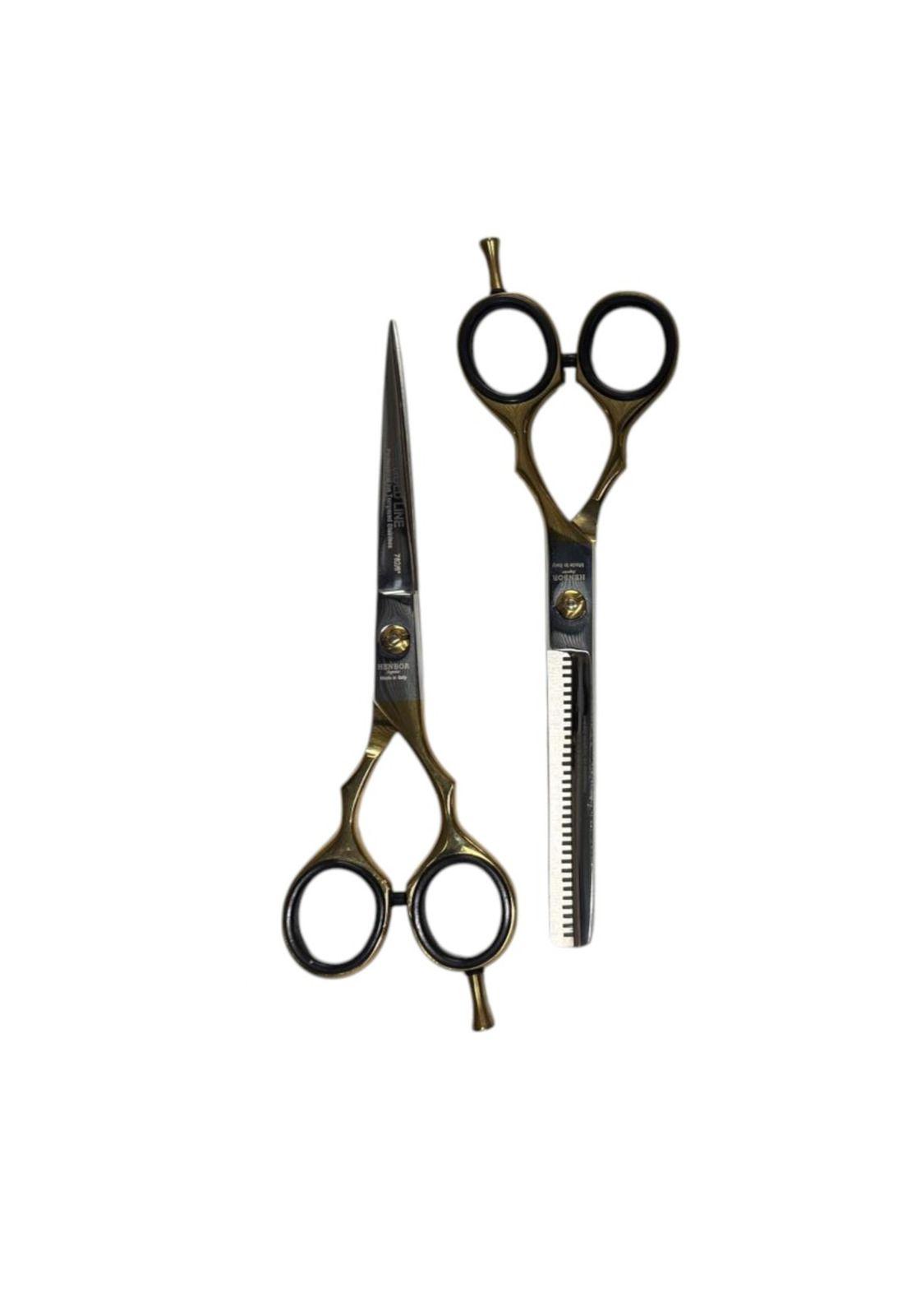 Set Tijera Henbor Italana Microdentada Y Esculpidora Dorado-0