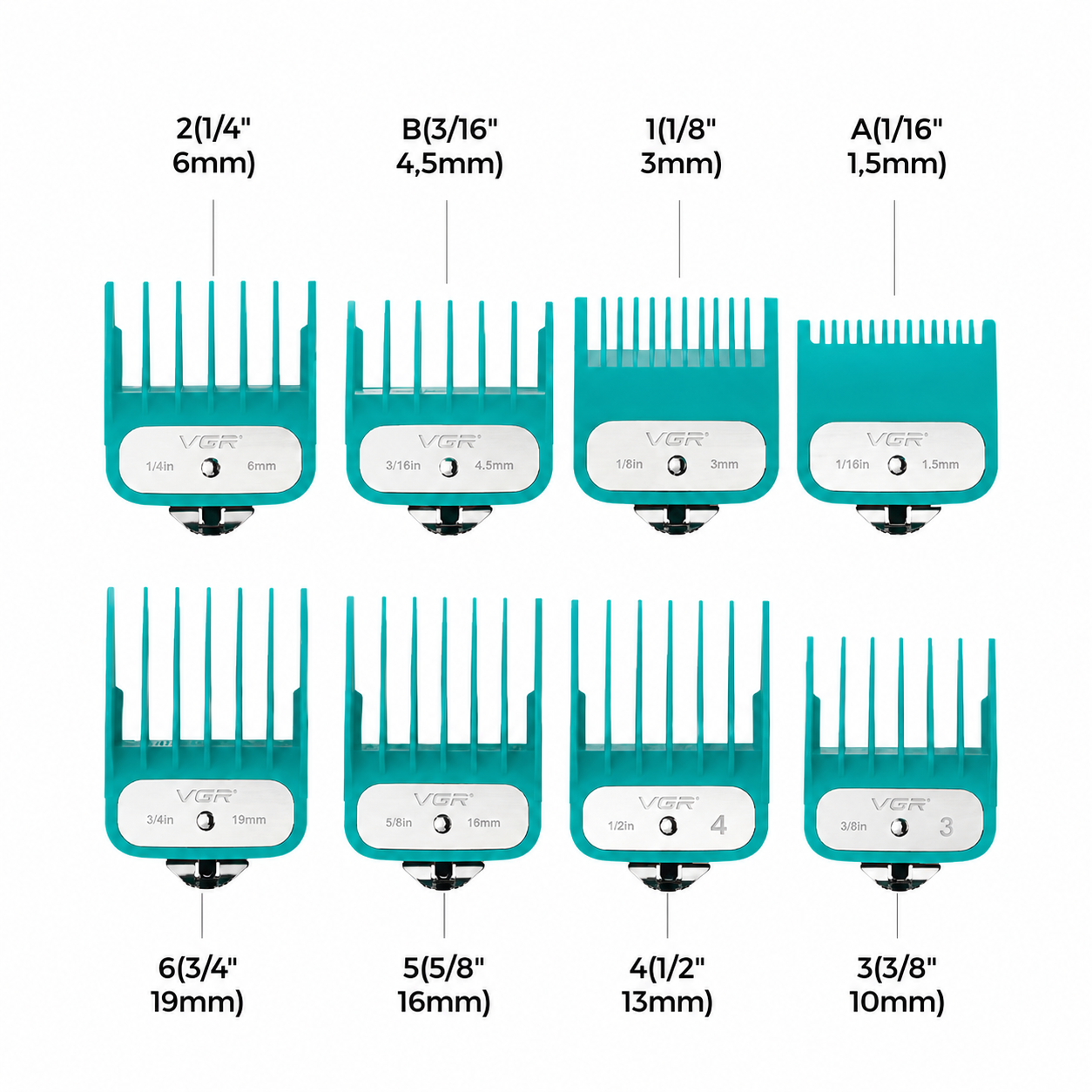 VGR Set 8 Peines Met licos V 891 para Clipper Profesional-1