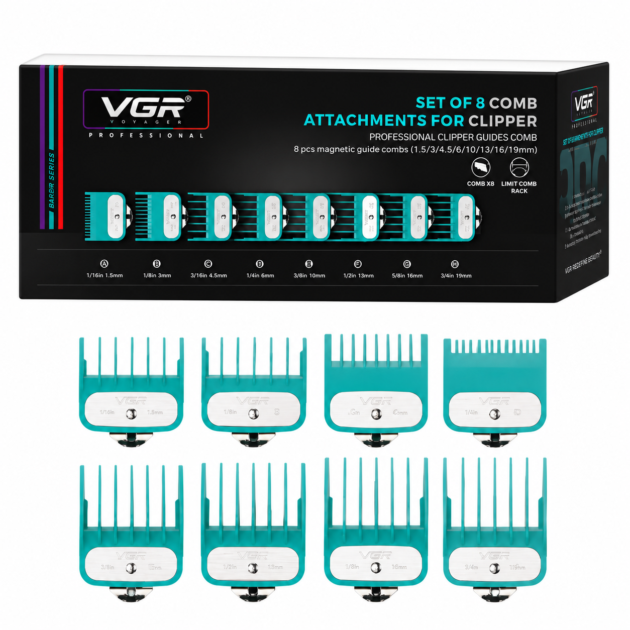VGR Set 8 Peines Met licos V 891 para Clipper Profesional-2