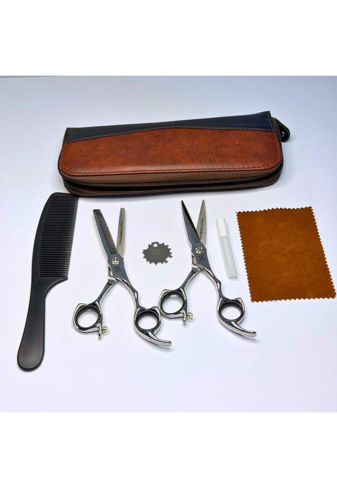 Set de Tijeras Wmark Pro D96-PS026 6" Con Estuche Y Peineta-3