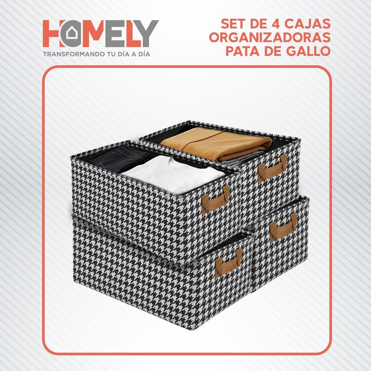 Cajas Organizadoras Plegable Homely Almacenamiento Closet Ropa Accesorios Asa Set X4 Gris Rayas-1