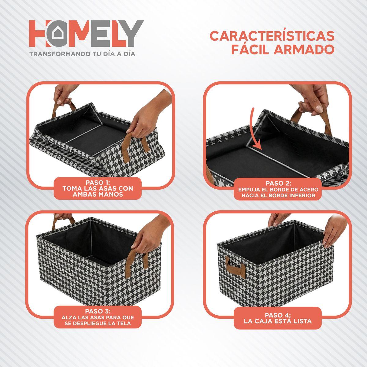 Cajas Organizadoras Plegable Homely Almacenamiento Closet Ropa Accesorios Asa Set X4 Gris Rayas-3