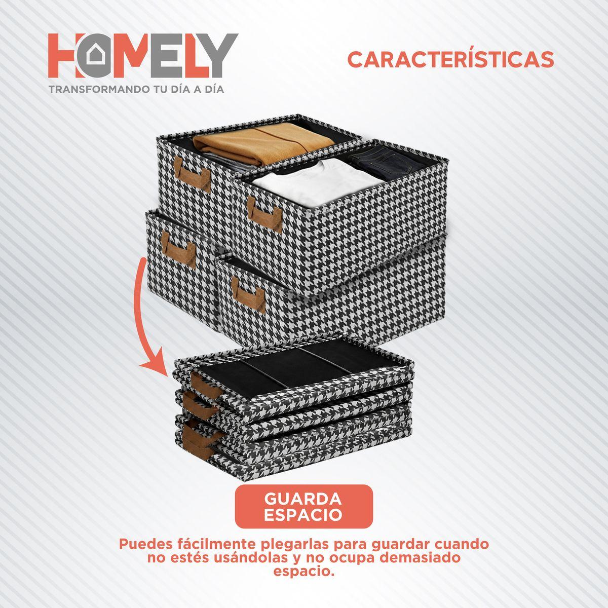 Cajas Organizadoras Plegable Homely Almacenamiento Closet Ropa Accesorios Asa Set X4 Gris Rayas-4