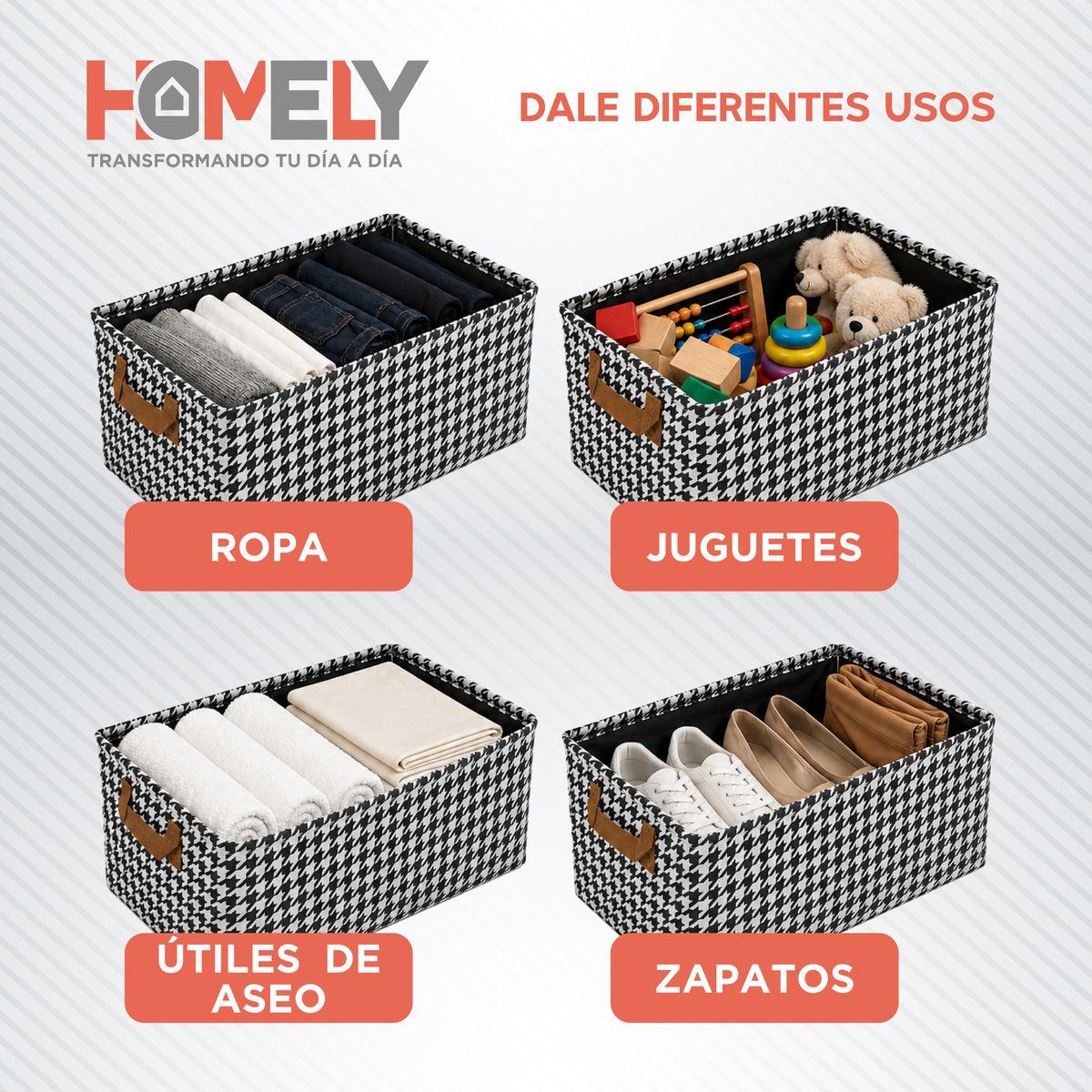 Cajas Organizadoras Plegable Homely Almacenamiento Closet Ropa Accesorios Asa Set X4 Gris Rayas-6