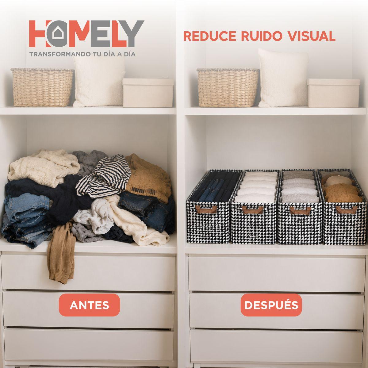 Cajas Organizadoras Plegable Homely Almacenamiento Closet Ropa Accesorios Asa Set X4 Gris Rayas-7
