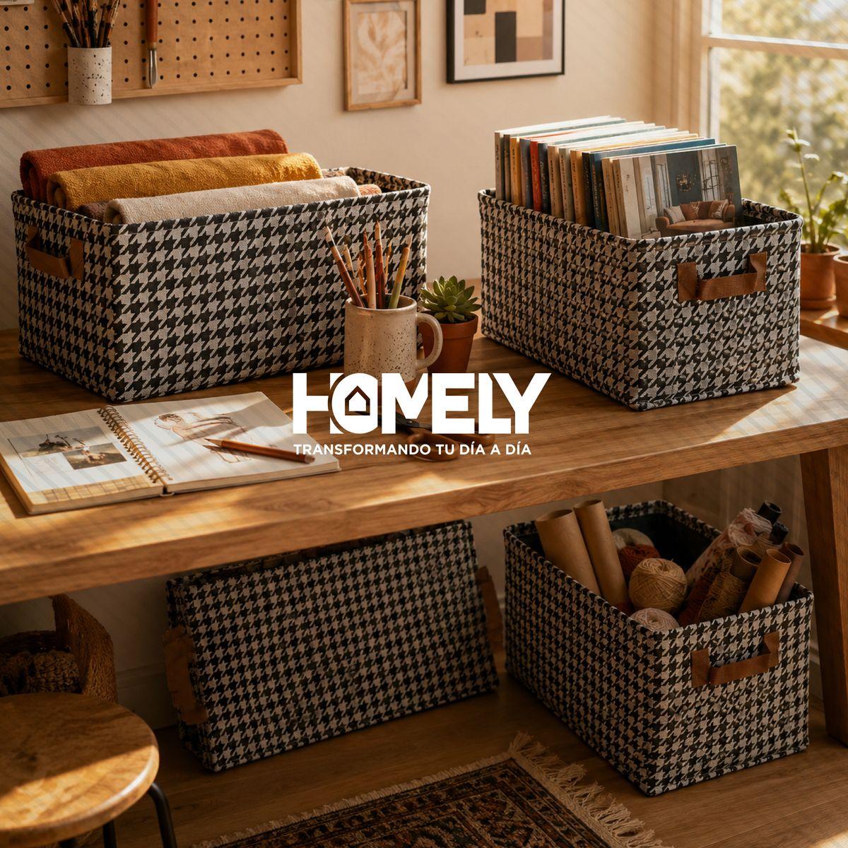 Cajas Organizadoras Plegable Homely Almacenamiento Closet Ropa Accesorios Asa Set X4 Gris Rayas-8