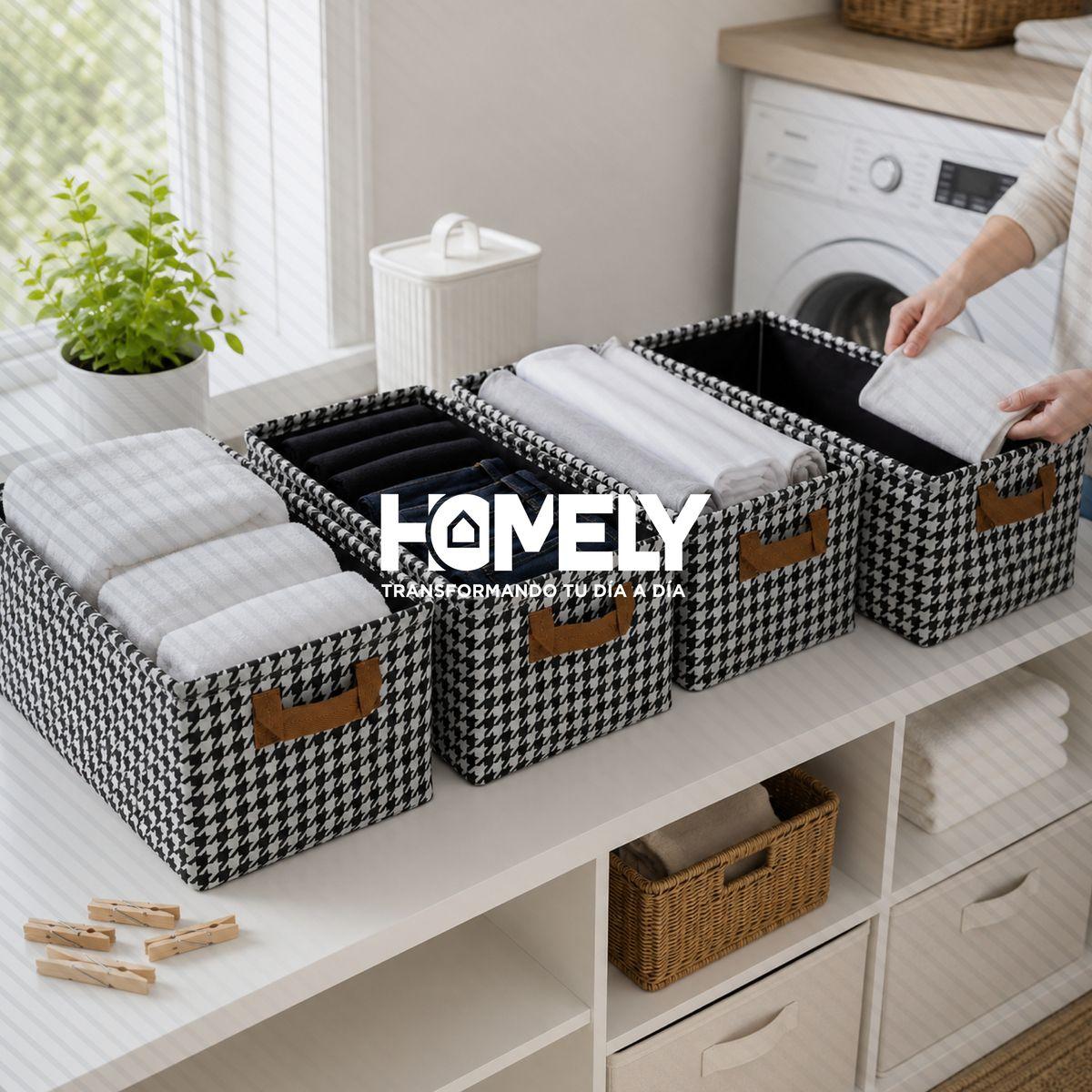 Cajas Organizadoras Plegable Homely Almacenamiento Closet Ropa Accesorios Asa Set X4 Gris Rayas-9