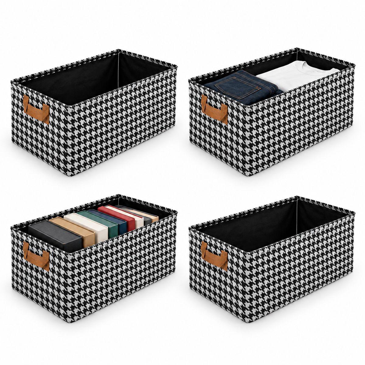 Cajas Organizadoras Plegable Homely Almacenamiento Closet Ropa Accesorios Asa Set X4 Gris Rayas-0