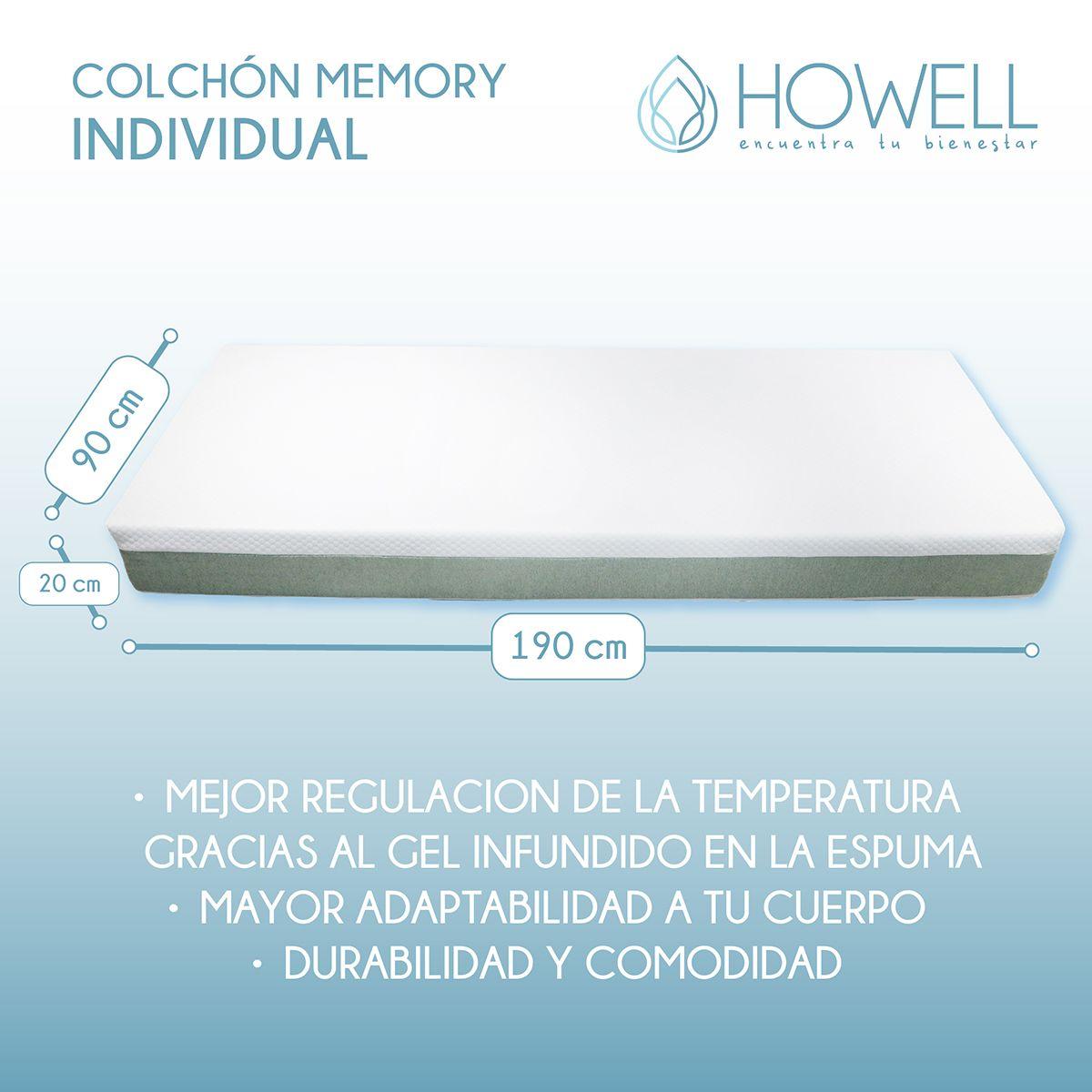 Colchon Memory Foam Espuma Viscoelastica 20cm Howell 1 Plaza-2
