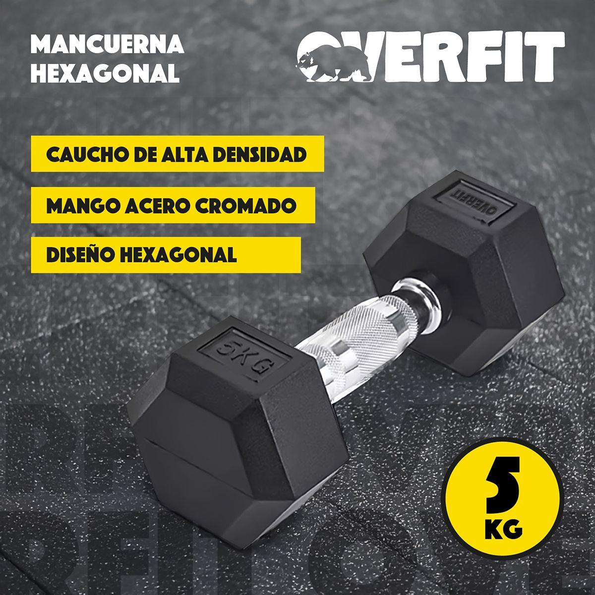 Mancuerna Hexagonal 5kg Acero y Caucho Overfit-2