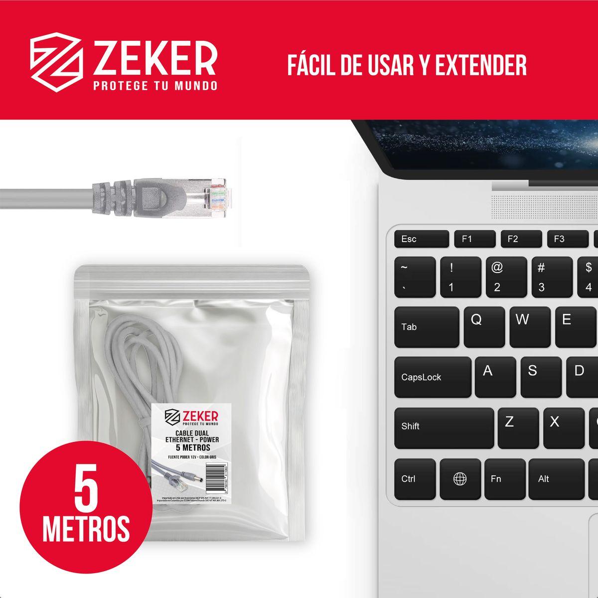 Cable Dual Camara Seguridad Zeker Extensor Poder Ethernet 5m-7