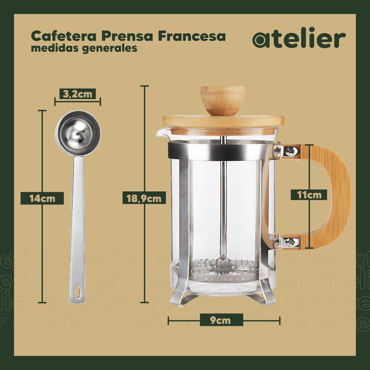 Cafetera Francesa 600ml Atelier Prensa Vidrio Acero Inoxidable Portatil Con Dosificador-2