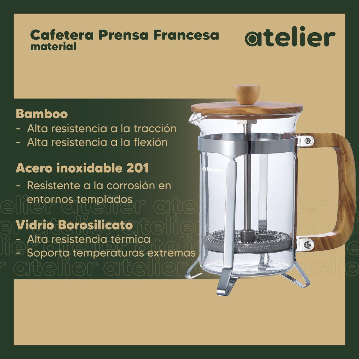 Cafetera Francesa 600ml Atelier Prensa Vidrio Acero Inoxidable Portatil Con Dosificador-3