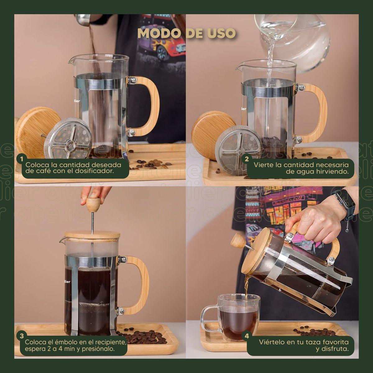 Cafetera Francesa 600ml Atelier Prensa Vidrio Acero Inoxidable Portatil Con Dosificador-4