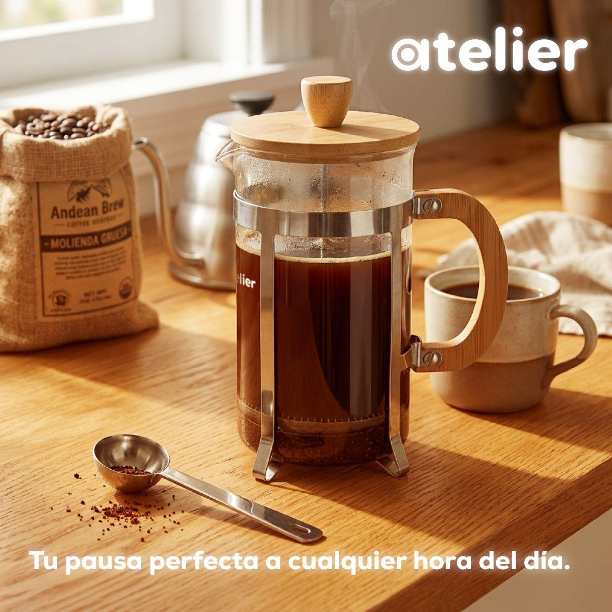 Cafetera Francesa 600ml Atelier Prensa Vidrio Acero Inoxidable Portatil Con Dosificador-7