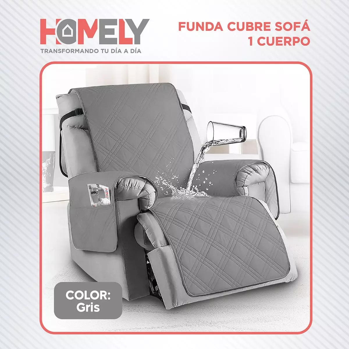 Funda Cubre Sillón Sofá Homely Ajustable Impermeable Gris-9