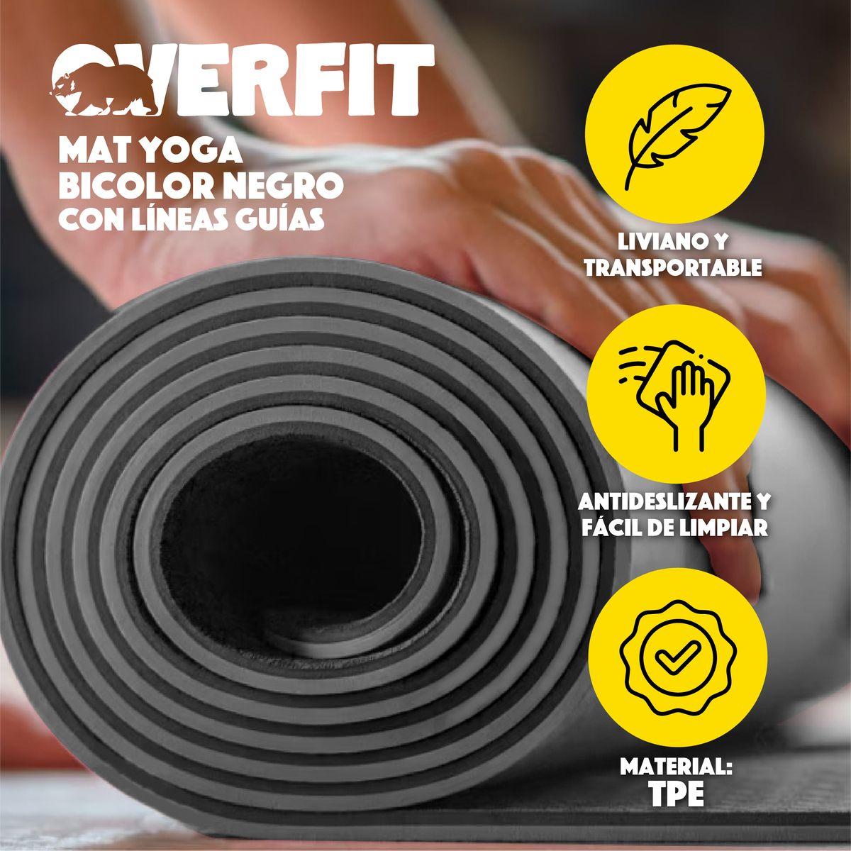 Mat Yoga TPE Overfit 183x61cm 8mm Bicolor Negro Lineas-2