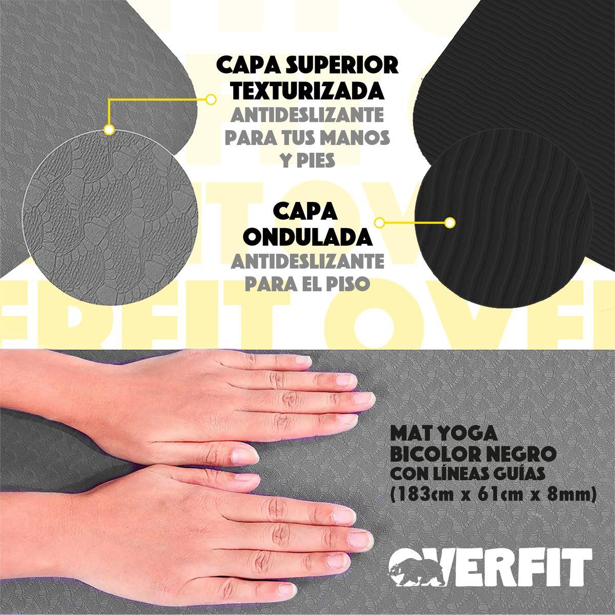 Mat Yoga TPE Overfit 183x61cm 8mm Bicolor Negro Lineas-5