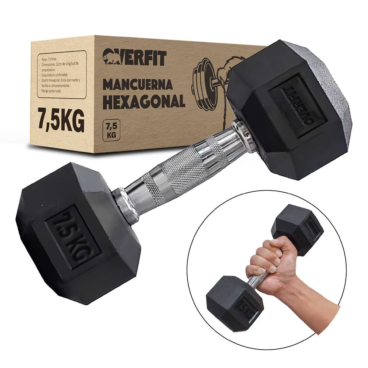 Mancuerna Hexagonal 7.5kg Acero y Caucho Overfit-0