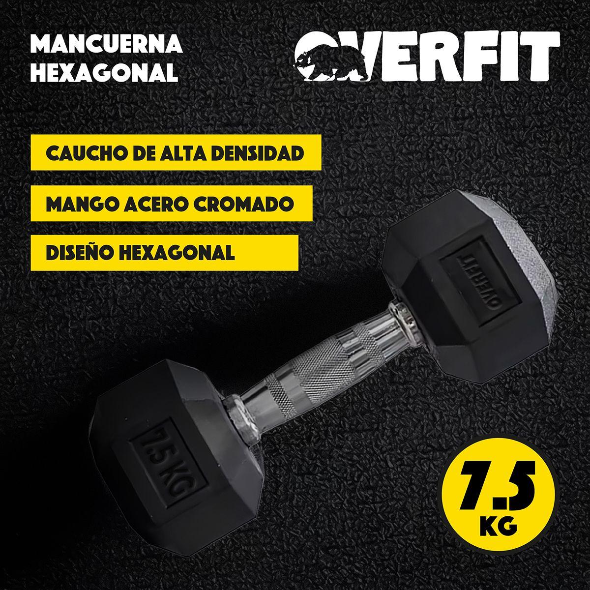 Mancuerna Hexagonal 7.5kg Acero y Caucho Overfit-1