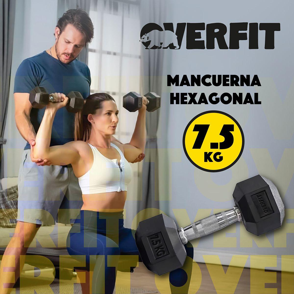 Mancuerna Hexagonal 7.5kg Acero y Caucho Overfit-7