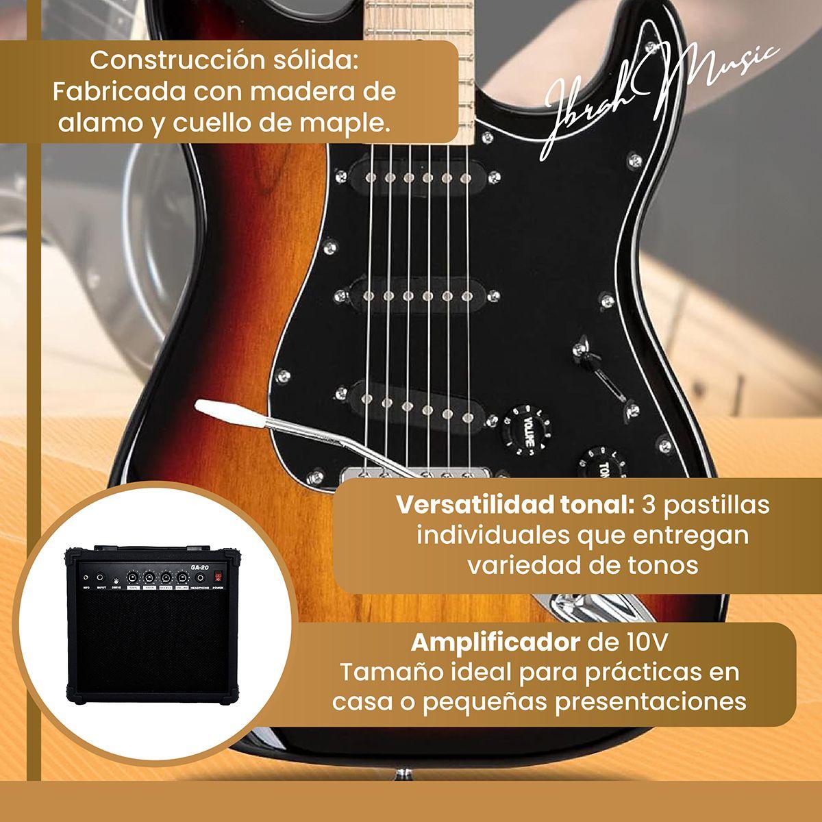 Guitarra Eléctrica Strato Ibrah + Amplif + Accesorios Cafe-2