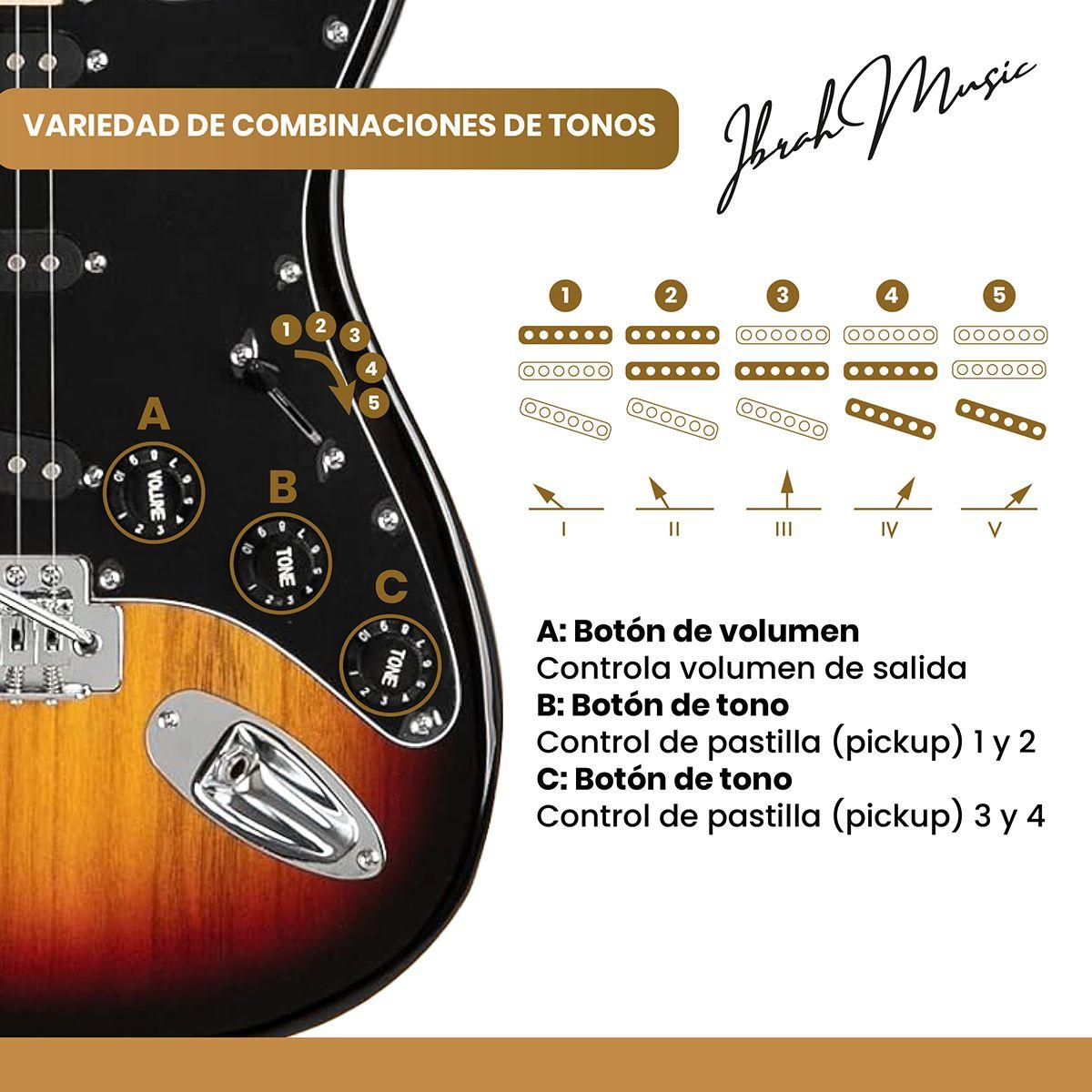 Guitarra Eléctrica Strato Ibrah + Amplif + Accesorios Cafe-4