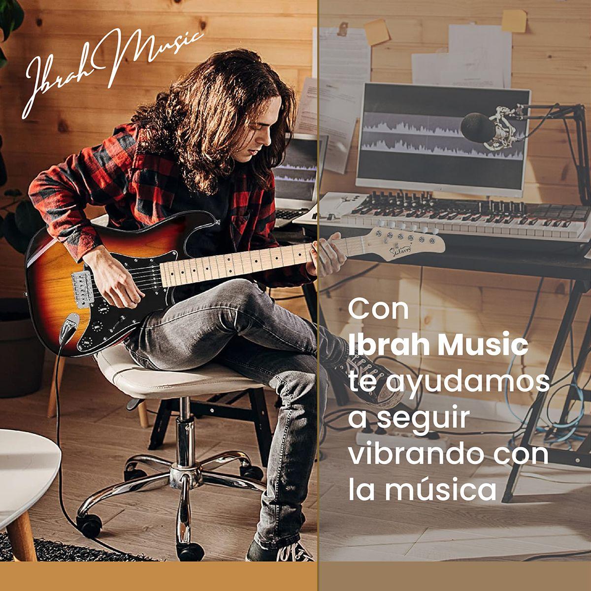 Guitarra Eléctrica Strato Ibrah + Amplif + Accesorios Cafe-6