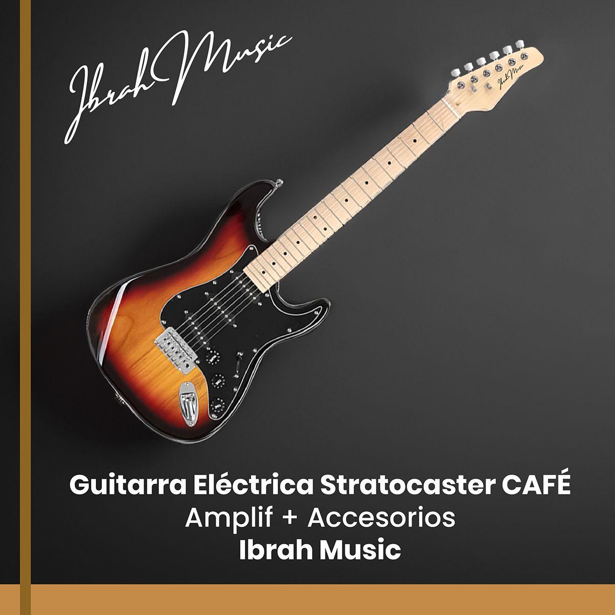 Guitarra Eléctrica Strato Ibrah + Amplif + Accesorios Cafe-7