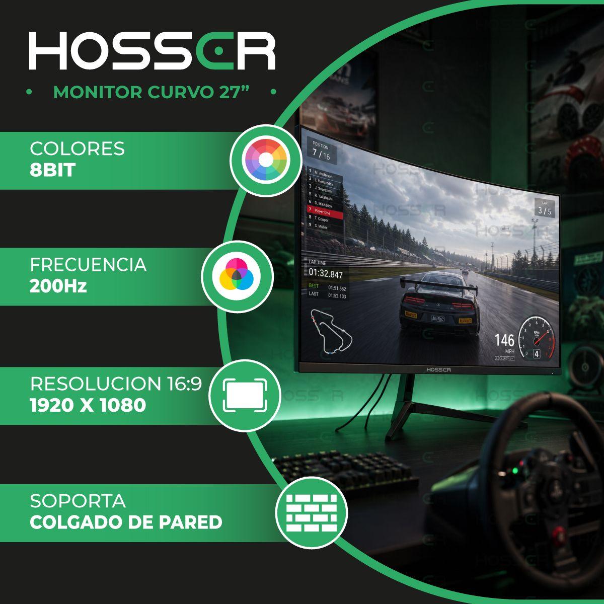 Monitor Gamer Curvo 27 Hosser Fhd 200hz Gaming Freesync 1ms Negro-2