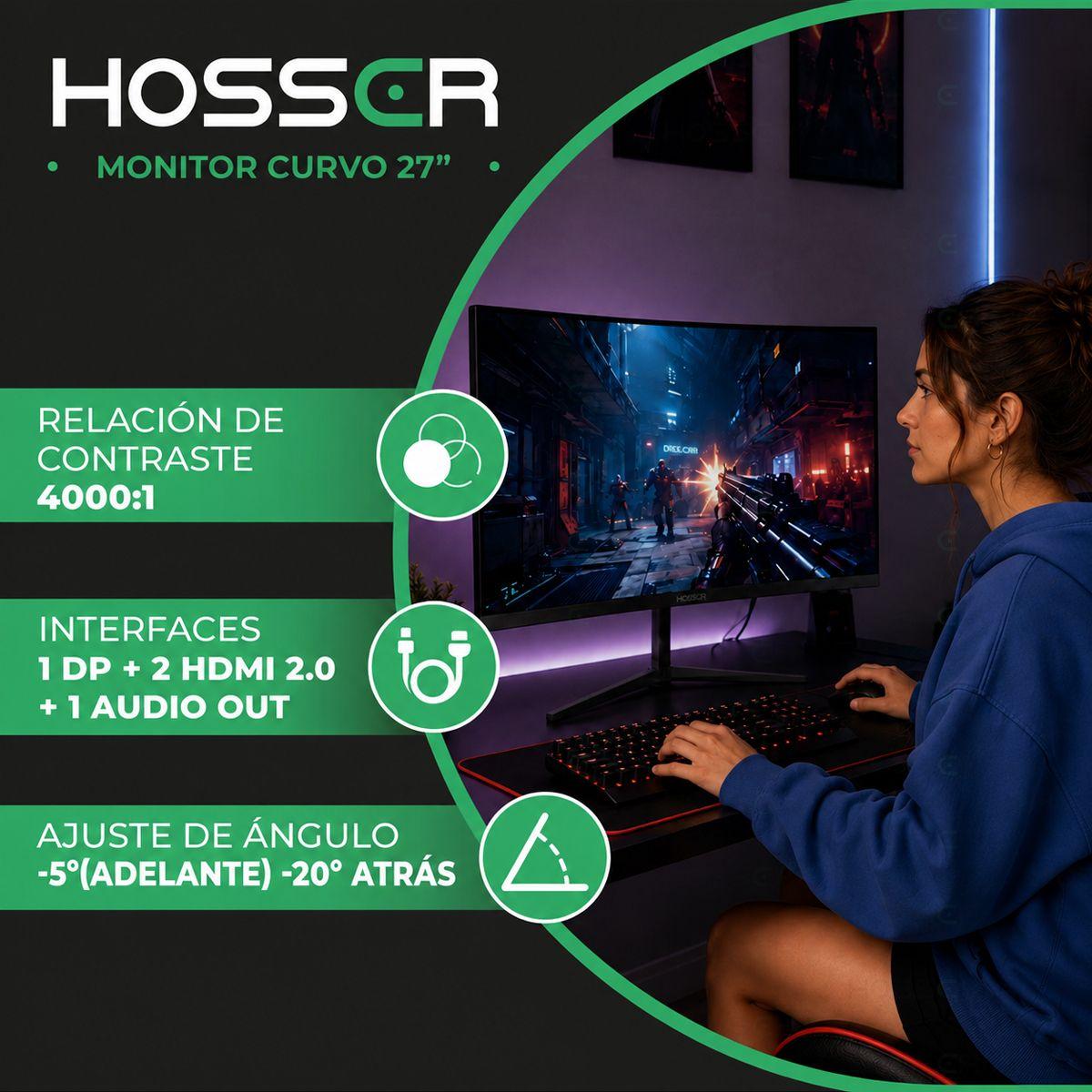 Monitor Gamer Curvo 27 Hosser Fhd 200hz Gaming Freesync 1ms Negro-3